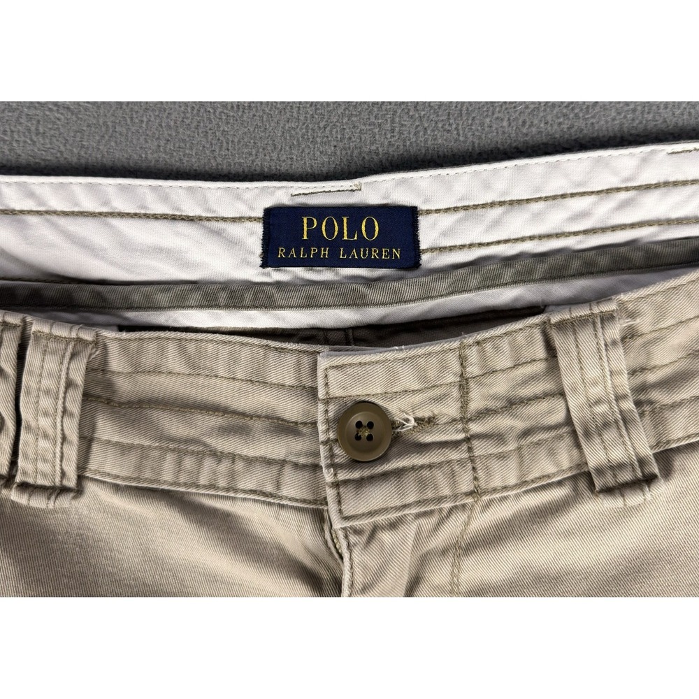 Polo Ralph Lauren Cargo Shorts Mens 38 Beige Khaki Baggy Distressed Logo Y2K - Picture 9 of 11